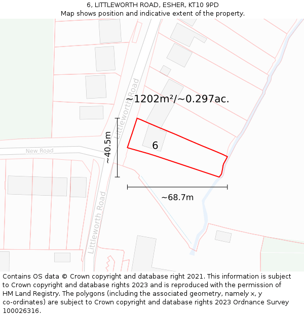 6, LITTLEWORTH ROAD, ESHER, KT10 9PD: Plot and title map