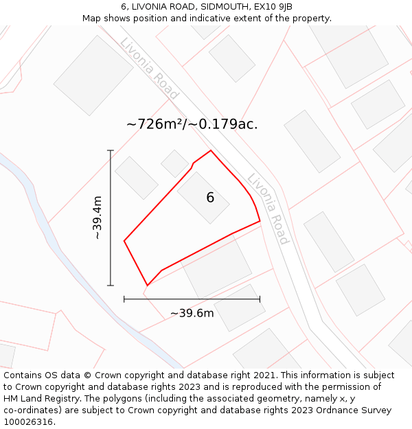 6, LIVONIA ROAD, SIDMOUTH, EX10 9JB: Plot and title map