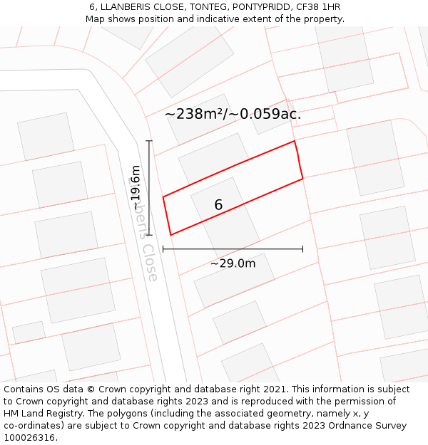 6, LLANBERIS CLOSE, TONTEG, PONTYPRIDD, CF38 1HR: Plot and title map