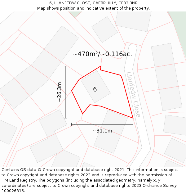 6, LLANFEDW CLOSE, CAERPHILLY, CF83 3NP: Plot and title map