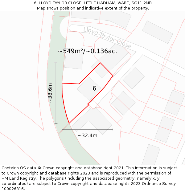 6, LLOYD TAYLOR CLOSE, LITTLE HADHAM, WARE, SG11 2NB: Plot and title map