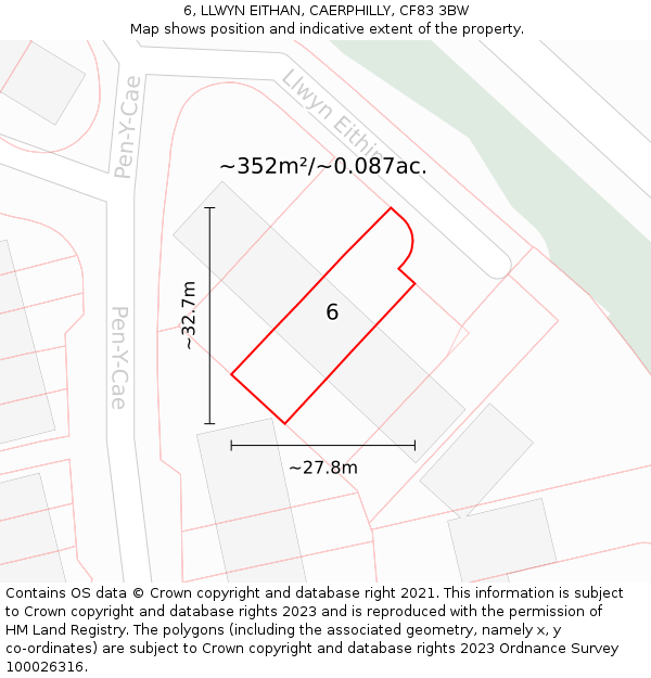 6, LLWYN EITHAN, CAERPHILLY, CF83 3BW: Plot and title map