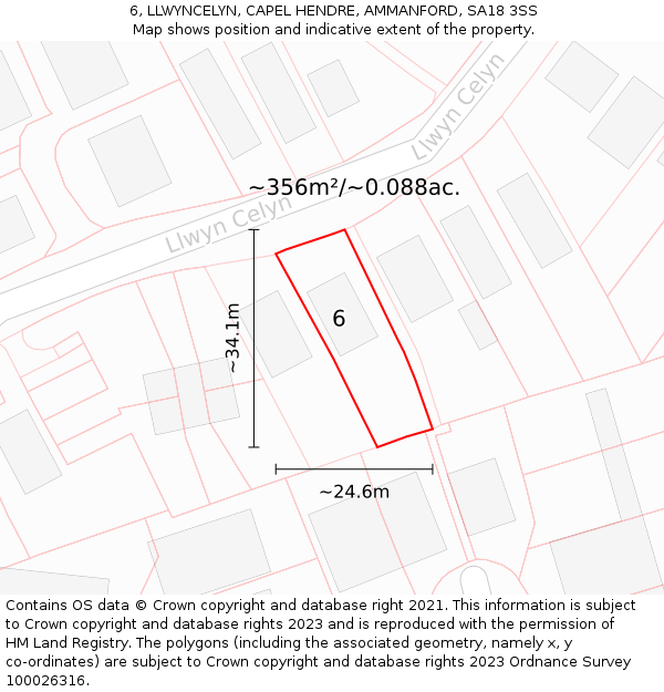 6, LLWYNCELYN, CAPEL HENDRE, AMMANFORD, SA18 3SS: Plot and title map