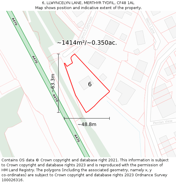 6, LLWYNCELYN LANE, MERTHYR TYDFIL, CF48 1AL: Plot and title map