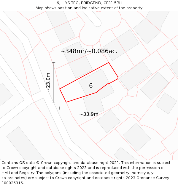 6, LLYS TEG, BRIDGEND, CF31 5BH: Plot and title map