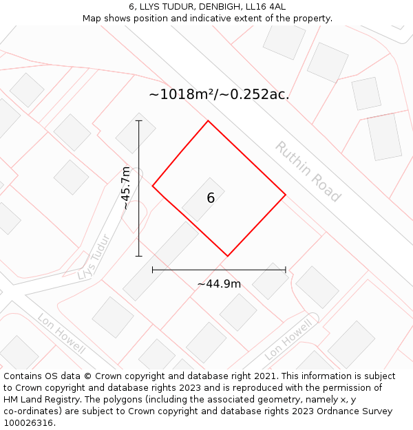 6, LLYS TUDUR, DENBIGH, LL16 4AL: Plot and title map