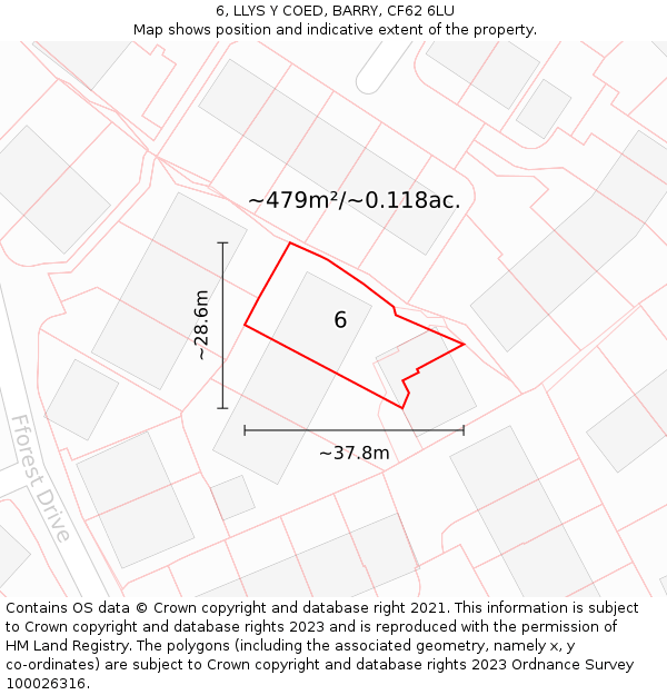 6, LLYS Y COED, BARRY, CF62 6LU: Plot and title map