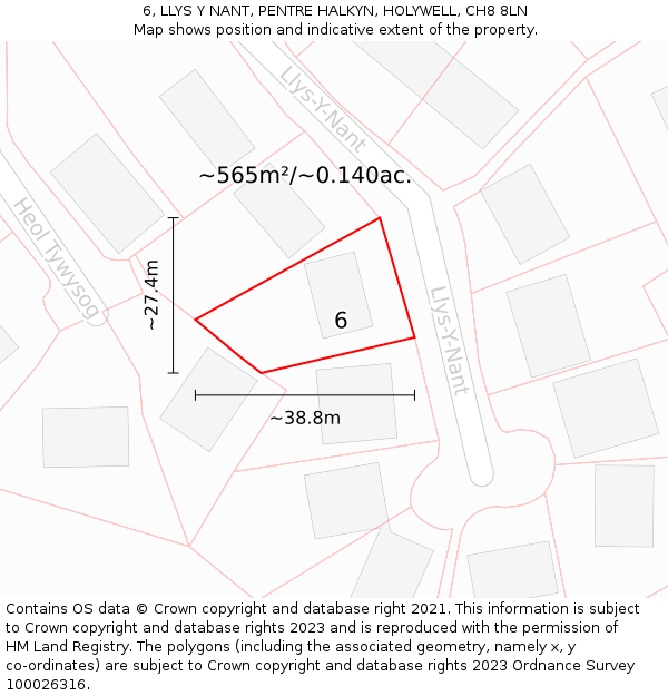 6, LLYS Y NANT, PENTRE HALKYN, HOLYWELL, CH8 8LN: Plot and title map