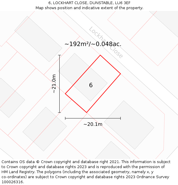 6, LOCKHART CLOSE, DUNSTABLE, LU6 3EF: Plot and title map