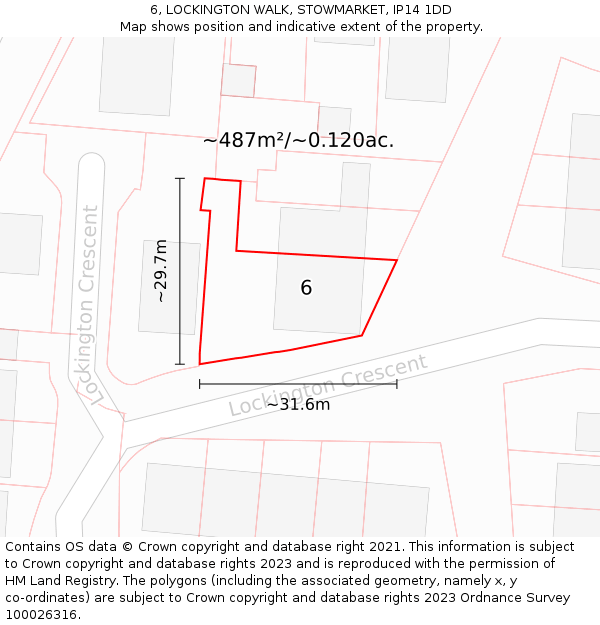 6, LOCKINGTON WALK, STOWMARKET, IP14 1DD: Plot and title map