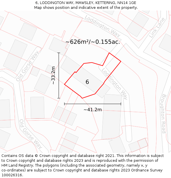 6, LODDINGTON WAY, MAWSLEY, KETTERING, NN14 1GE: Plot and title map