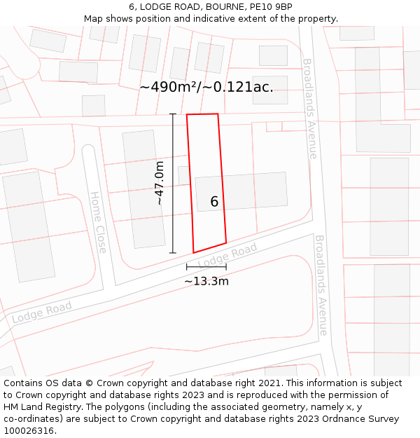 6, LODGE ROAD, BOURNE, PE10 9BP: Plot and title map