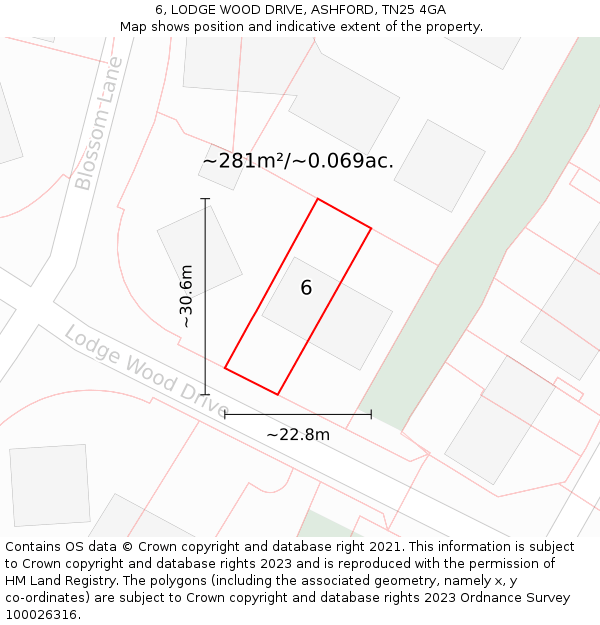 6, LODGE WOOD DRIVE, ASHFORD, TN25 4GA: Plot and title map