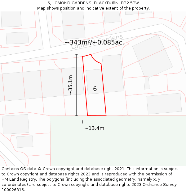 6, LOMOND GARDENS, BLACKBURN, BB2 5BW: Plot and title map