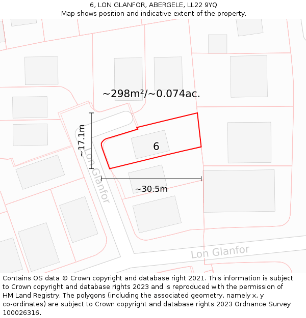 6, LON GLANFOR, ABERGELE, LL22 9YQ: Plot and title map