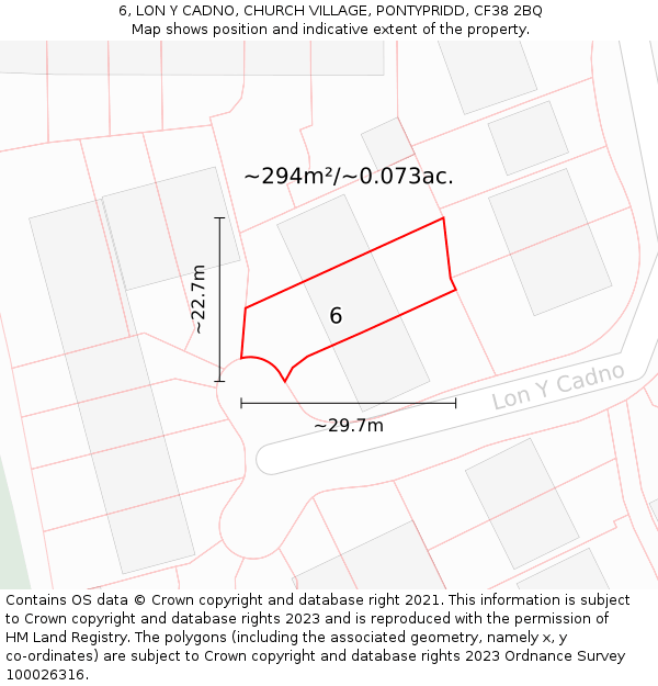 6, LON Y CADNO, CHURCH VILLAGE, PONTYPRIDD, CF38 2BQ: Plot and title map