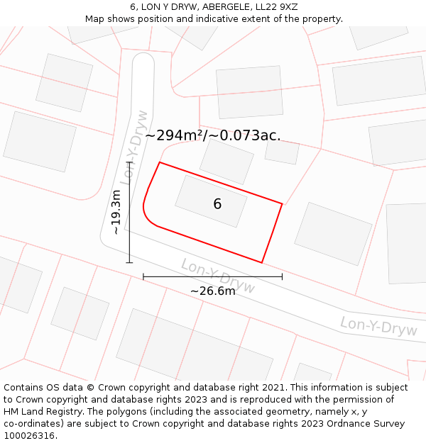 6, LON Y DRYW, ABERGELE, LL22 9XZ: Plot and title map