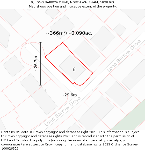 6, LONG BARROW DRIVE, NORTH WALSHAM, NR28 9YA: Plot and title map