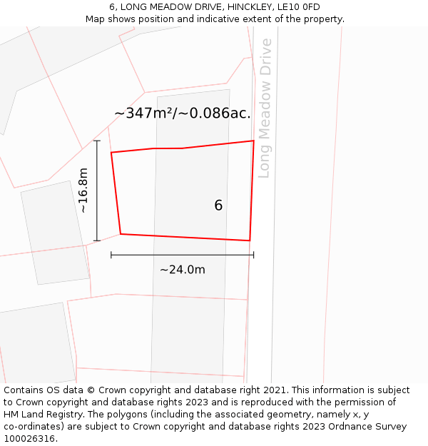 6, LONG MEADOW DRIVE, HINCKLEY, LE10 0FD: Plot and title map