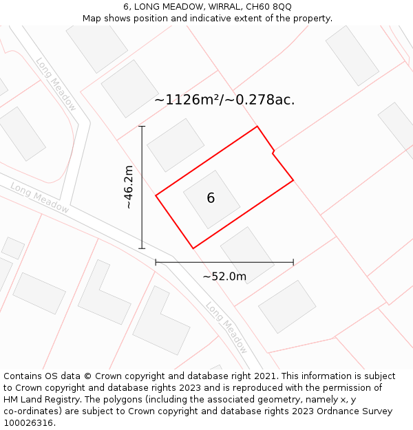 6, LONG MEADOW, WIRRAL, CH60 8QQ: Plot and title map