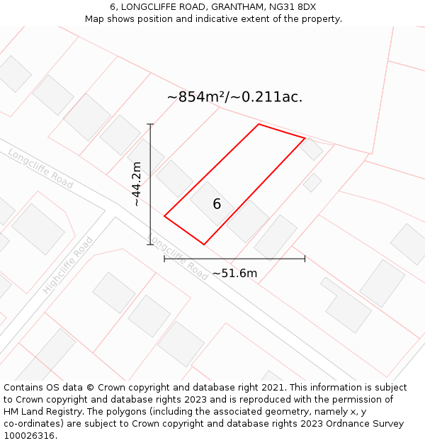 6, LONGCLIFFE ROAD, GRANTHAM, NG31 8DX: Plot and title map