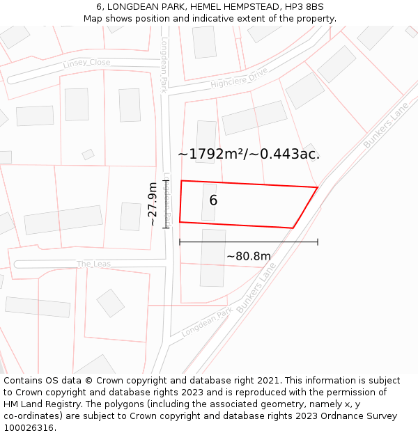 6, LONGDEAN PARK, HEMEL HEMPSTEAD, HP3 8BS: Plot and title map