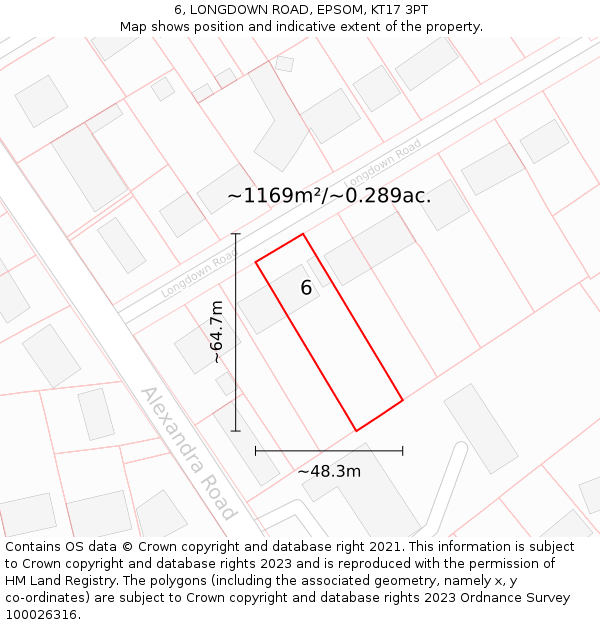 6, LONGDOWN ROAD, EPSOM, KT17 3PT: Plot and title map