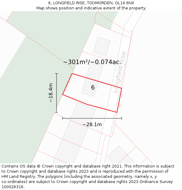 6, LONGFIELD RISE, TODMORDEN, OL14 6NX: Plot and title map