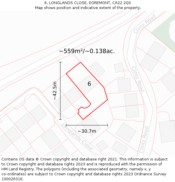 6, LONGLANDS CLOSE, EGREMONT, CA22 2QX: Plot and title map