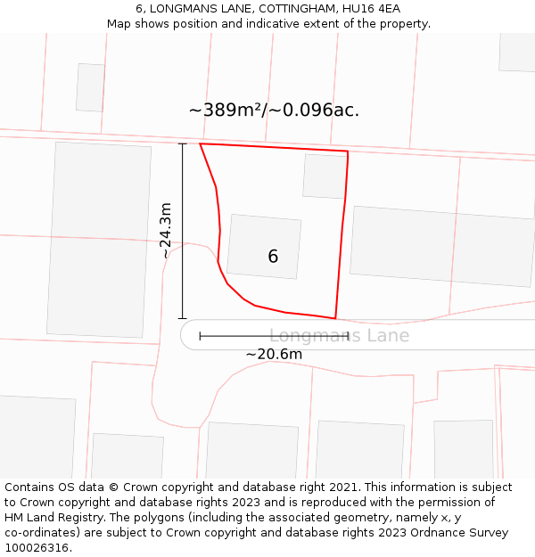 6, LONGMANS LANE, COTTINGHAM, HU16 4EA: Plot and title map