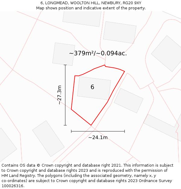 6, LONGMEAD, WOOLTON HILL, NEWBURY, RG20 9XY: Plot and title map