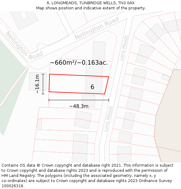 6, LONGMEADS, TUNBRIDGE WELLS, TN3 0AX: Plot and title map