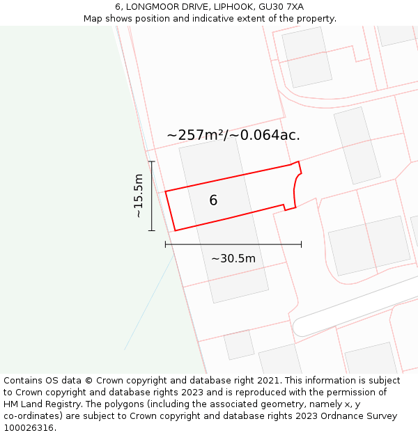 6, LONGMOOR DRIVE, LIPHOOK, GU30 7XA: Plot and title map