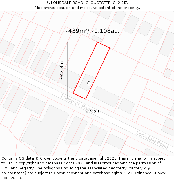 6, LONSDALE ROAD, GLOUCESTER, GL2 0TA: Plot and title map