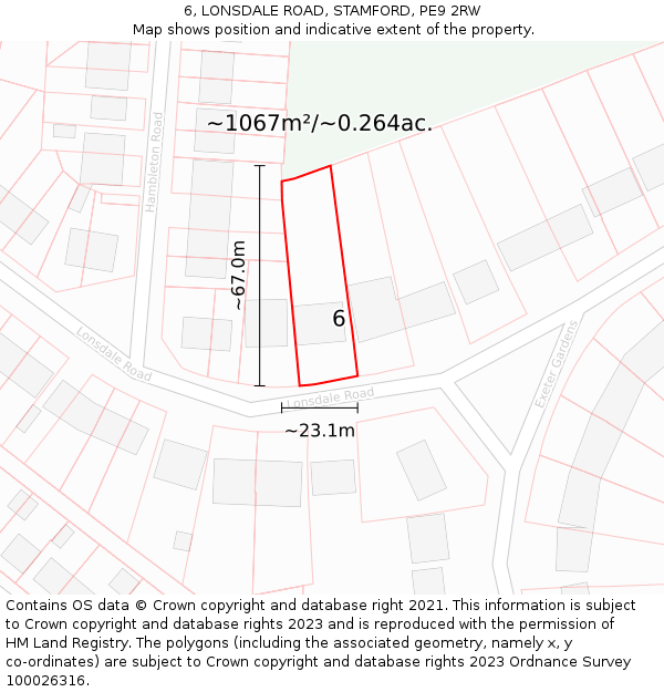 6, LONSDALE ROAD, STAMFORD, PE9 2RW: Plot and title map