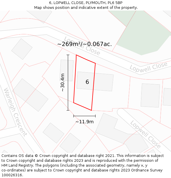 6, LOPWELL CLOSE, PLYMOUTH, PL6 5BP: Plot and title map