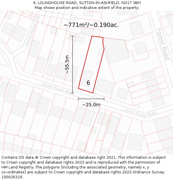 6, LOUNDHOUSE ROAD, SUTTON-IN-ASHFIELD, NG17 3BH: Plot and title map