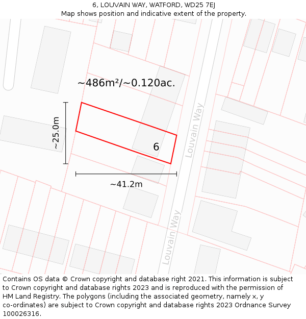 6, LOUVAIN WAY, WATFORD, WD25 7EJ: Plot and title map