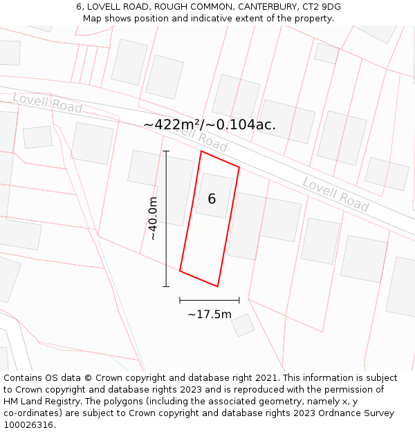 6, LOVELL ROAD, ROUGH COMMON, CANTERBURY, CT2 9DG: Plot and title map
