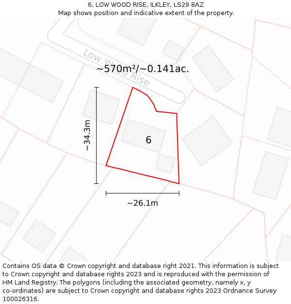 6, LOW WOOD RISE, ILKLEY, LS29 8AZ: Plot and title map