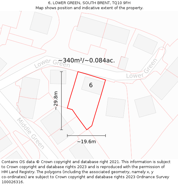 6, LOWER GREEN, SOUTH BRENT, TQ10 9FH: Plot and title map