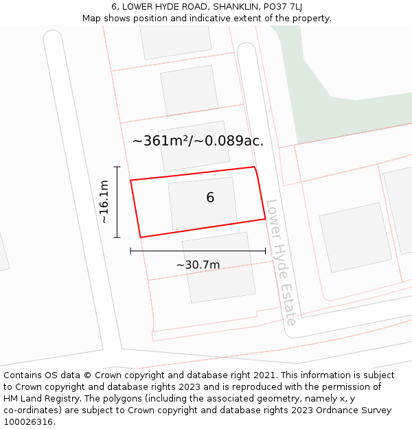 6, LOWER HYDE ROAD, SHANKLIN, PO37 7LJ: Plot and title map