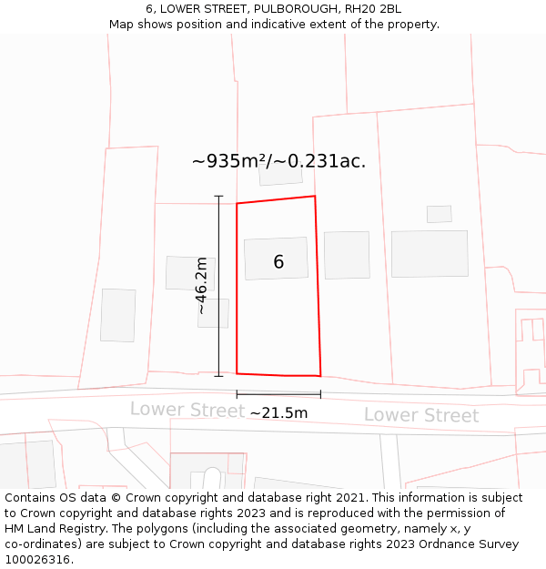 6, LOWER STREET, PULBOROUGH, RH20 2BL: Plot and title map