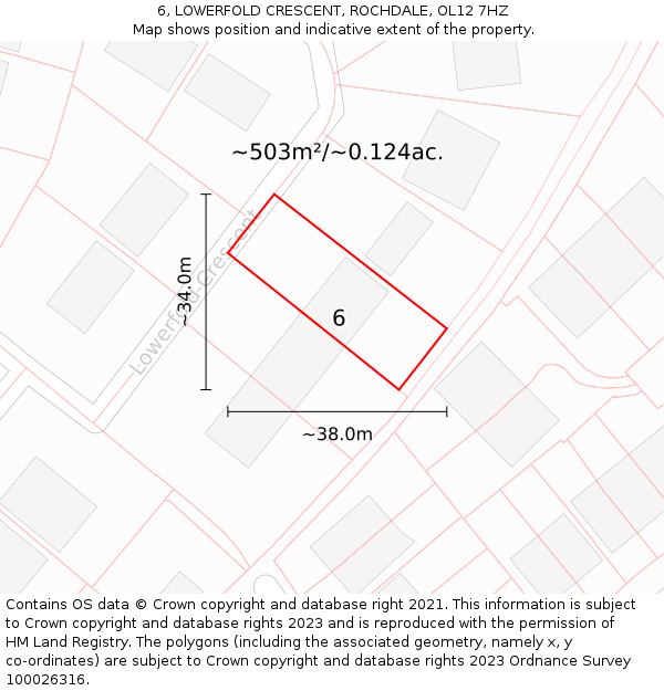 6, LOWERFOLD CRESCENT, ROCHDALE, OL12 7HZ: Plot and title map