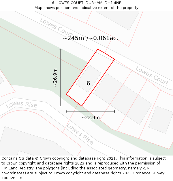 6, LOWES COURT, DURHAM, DH1 4NR: Plot and title map