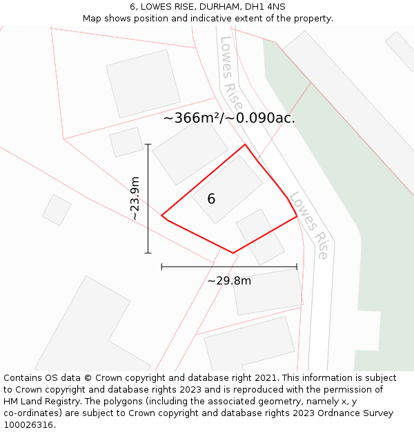 6, LOWES RISE, DURHAM, DH1 4NS: Plot and title map
