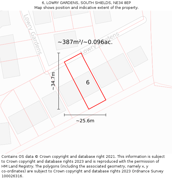 6, LOWRY GARDENS, SOUTH SHIELDS, NE34 8EP: Plot and title map