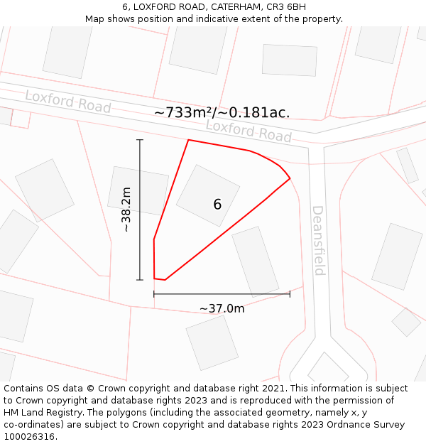 6, LOXFORD ROAD, CATERHAM, CR3 6BH: Plot and title map