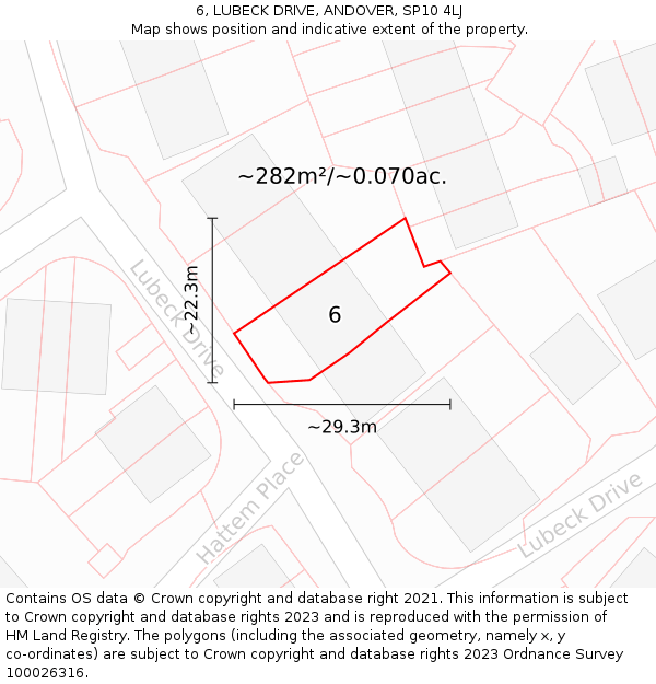 6, LUBECK DRIVE, ANDOVER, SP10 4LJ: Plot and title map