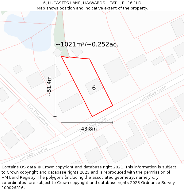 6, LUCASTES LANE, HAYWARDS HEATH, RH16 1LD: Plot and title map